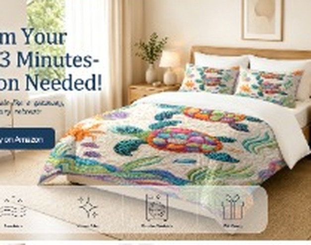 Colorful BeeBlanket bedroom refresh sheet on a bed